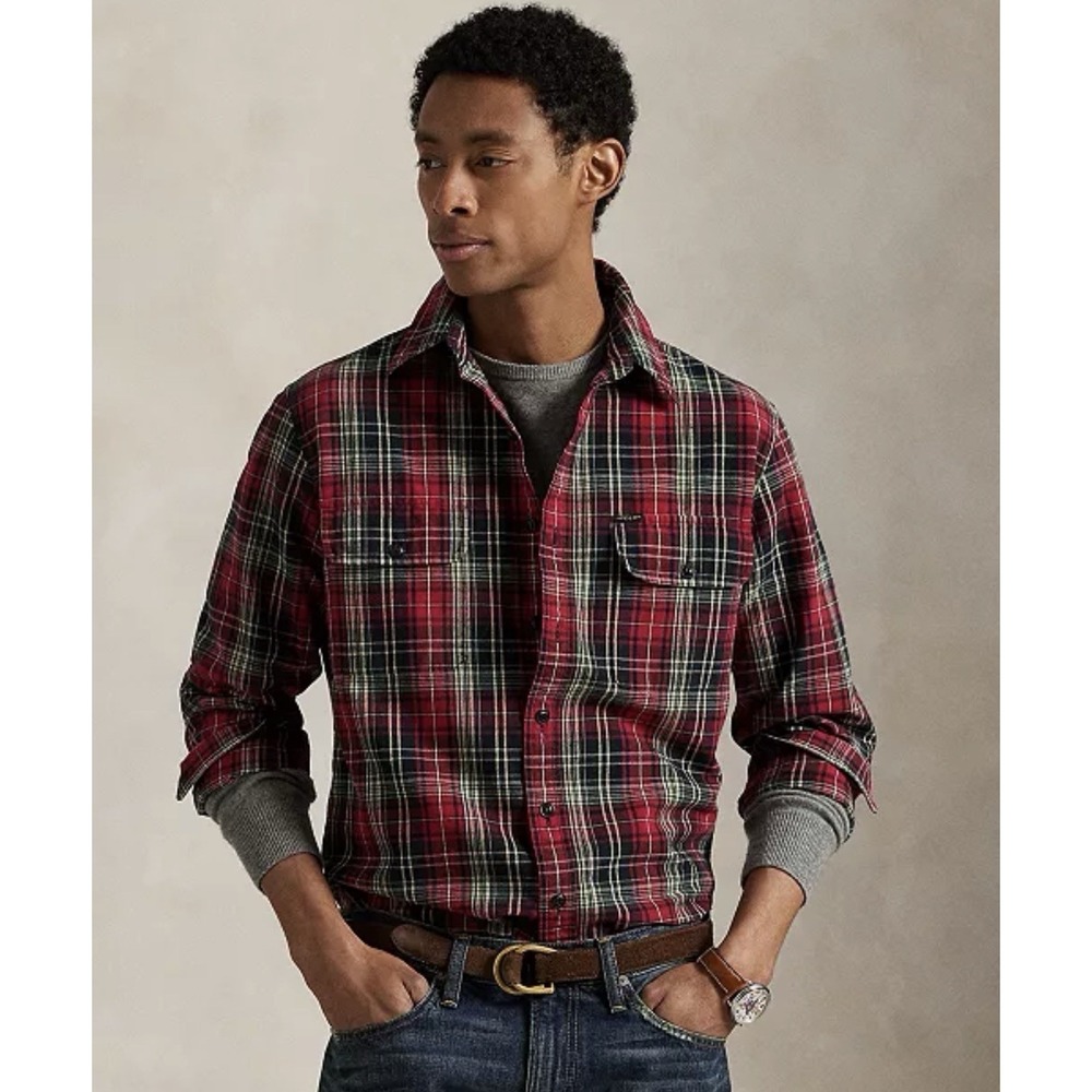 Polo Ralph Lauren Oxford Shirt Men's S Button Up Flannel Workshirt Elbow Patch